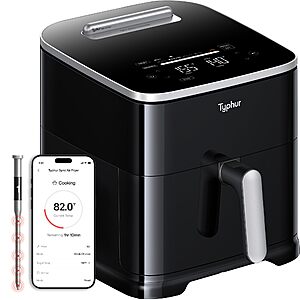 Typhur Sync 8QT AI Smart Air Fryer with Built-in Wireless Meat Thermometer, 9-in-1 XL Non Toxic Ceramic Airfryer, $159.95