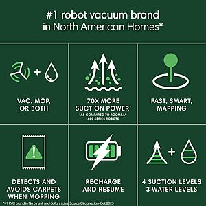 iRobot Roomba 105 Combo Robot Vacuum & Mop - Easy to use, Intense Power-Lifting Suction, LiDAR Navigation, Mul