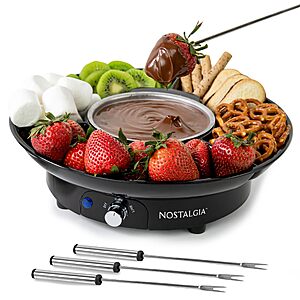 Nostalgia Electric Fondue Party Set – 10 oz Melting Pot, 4 Roasting Forks, & Detachable Serving Tray Black $19.99