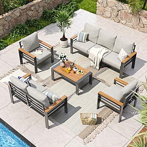 Aoxun Aluminum Patio Furniture Set 7 Seats, Oversized Outdoor Sectional with Washable Thick Cushions, Coffee Table and Waterproof Cover, Patio Conversation Sets $699.99
