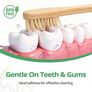 [S&S] GENKENT Bamboo Toothbrushes 12 Pack Natural Toothbrushes BPA Free Soft Bristles Toothbrush $6.57