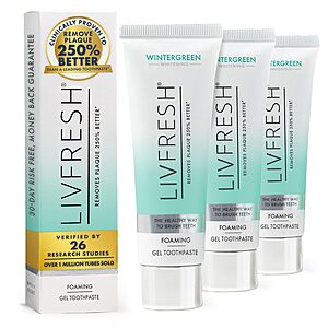 LIVFRESH Toothpaste Gel, Clinically Proven to Remove Plaque 250% Better, Improves Gum Health SLS Free Dental Gel, Wintergreen, 3 Pack $44.99