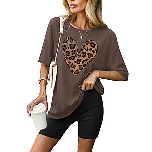 2-Pc Ekouaer Women's Moisture Wicking T-Shirt & Biker Short Lounge Set