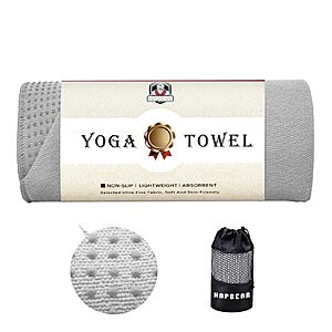 HAPBEAR Hot Yoga Towel with Non-Slip Grip Dots, 72" x 24" - Super Absorbent, Soft Microfiber Yoga Mat Towel for Bikram, Gym, Pilates - Grey $12.59
