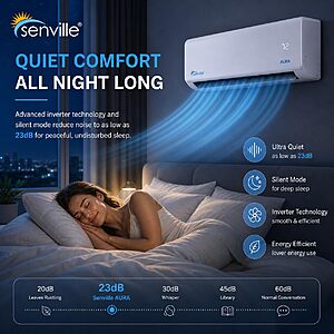 Senville AURA Series Mini Split Air Conditioner Inverter Heat Pump, 12000 BTU, Works with Alexa, Energy Star, White $999.99