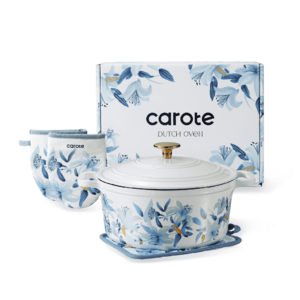 5-Qt CAROTE 9.5" Cast Iron Nonstick Dutch Oven w/ Dual Handles, Gloves & Pot Pad