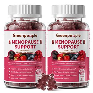 GREENPEOPLE Menopause Supplements for Women Gummies - 16-in-1 Dual Action Menopause Relief W/Black Cohosh, Vitex, Beef Organs  60 CT (2 Packs) $15.83