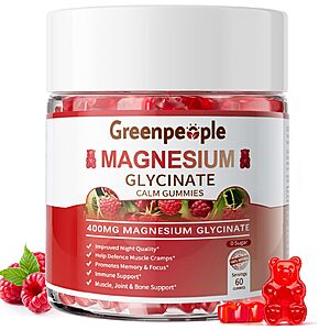 GREENPEOPLE Magnesium Glycinate Gummies 400mg - Sugar Free Magnesium Supplement with Magnesio Citrate, Vitamin D, and B6  60 Count $13.03