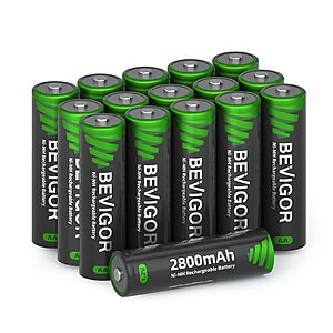 16-Pk BEVIGOR Rechargeable 2800mAh 1.2V AA Ni-MH Batteries $9.45 w/ S&S