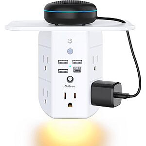 Mifaso Wall Outlet Extender with Shelf and Night Light, Surge Protector