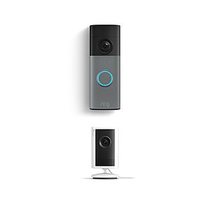 Ring Battery Doorbell (newest model), Speckled Gray with Indoor Cam Plus, White