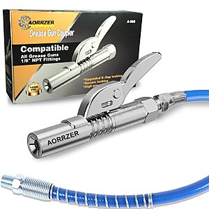 AORRZER Grease Gun Coupler, Strong Lock on Greases Gun Couplers, 12000 PSI Quick Release Grease Coupler with 12" Spring Flex Hose $9.5