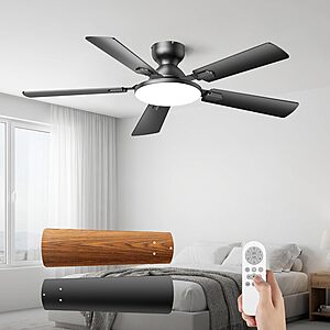 Homelist Ceiling Fans with Lights 52 Inch, Low Profile Flush Mount Fan, Quiet 6 Speeds DC Reversible Motor $71.99