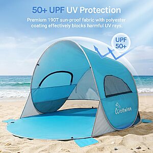Wolfwise Pop up Beach Tent Sun Shelter with UPF50+ UV Protection, Instant Easy Setup Popup Beach Shade Canopy for 3 Person $44.99
