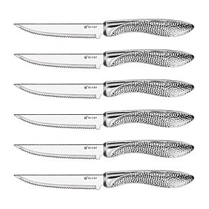 HISSF Serrated Steak Knives, Stainless Steel Sharp Blade Flatware Steak Knives Set of 6 $8.99