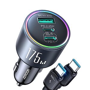 JOYROOM 175W Super Fast Car Charger [GaN] 3-Port Car Charger USB C Fast Charge with USB-C Cable