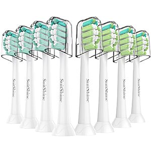[S&S] SuitShine Replacement Toothbrush Heads Compatible with Philips Sonicare and More Click-on Handles 8 Pack White $8.98
