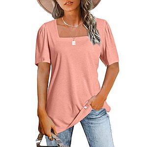 JomeDesign Womens Shirts Dressy Casual Loose Blouses Short Sleeve Summer Tees Coral Pink M $8.99