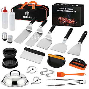 NULAS 27Pcs Griddle Accessories Kit with Spatula & Burger Press, Flat Top Grill Tools for Blackstone Outdoor BBQ $28.49