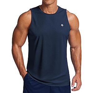 PINSPARK Men's Tank Top Summer Sleeveless Shirts Quick Dry Muscle Shirts for Running Gym Workout Navy Blue $7.99