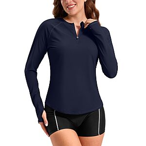 Viodia Womens Swim Shirt UPF50+ Rash Guard Long Sleeve Swimsuit Top Sun Protection Shirts Bathing Suit with Zipper Bright Navy M $9.99