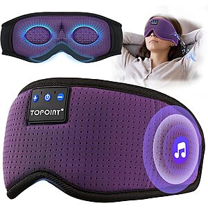 TOPOINT Sleep Mask Headphones Bluetooth 5.4, 3D Eye Mask for Sleeping with Light Blocking, 15 Hours for Women Men, Travel, Meditation, Nap, CPAP Users, Purple $11.99