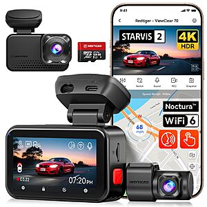 REDTIGER VC70 4K+2.5K Dash Cam, STARVIS 2 IMX678, Dual HDR, 30MB/s WiFi $149.98