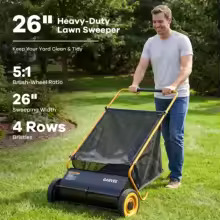 HiMISS 26" Push Lawn Sweeper Leaf & Grass Collector $85.36