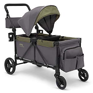 Jeep Sport All-Terrain Stroller Wagon by Delta Children - Includes Canopy, Parent Organizer, Adjustable Handlebar, Snack Tray & Cup Holders, Grey/Olive Green $129.27
