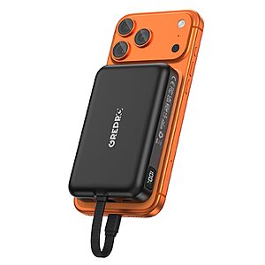 GREPRO Magnetic Power Bank, 10000mAh Built-in 22.5W USB-C Cable for iPhone $14.99