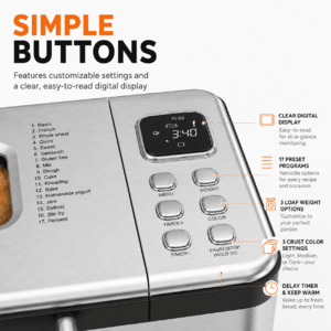 Bread Maker, 17-in-1 2LB Amumu Automatic Bread Machine, LCD Display, Beginner-Friendly Controls, Nonstick Pan, Delay Timer, Keep Warm, Stainless Steel, Silver $89.99