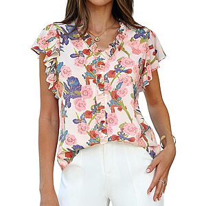 GRACE KARIN Womens Boho Dressy Casual Ruffle Chiffon Blouses $9.89
