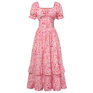 Scarlet Darkness  Women Floral Maxi Dress Puff Sleeve Tea Party Corset Dress $15.62
