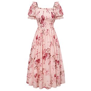 [Limited Deal] Women's Floral Dress Summer Puff Sleeve Tea Party Dresses $16