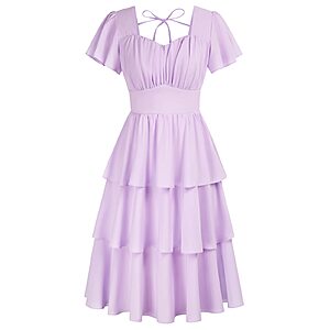 Belle Poque Women's Vintage Square Neck Midi Tea Party Dress Purple S $16.91