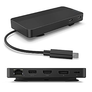 Lenovo USB-C Dual Display Travel Dock - 7 Ports, Integrated Cable, Universal Compatibility, Two displays at 4K
