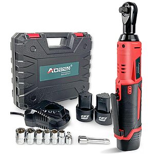 AOBEN Cordless Electric Ratchet Wrench Set, 3/8" 12V Power Ratchet Tool Kit With 2 Packs 2000mAh Lithium-Ion Battery And Charger $37.5
