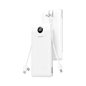 VEGER Portable Charger, 10000mAh Power Bank, Built in Wall Plug and Cables