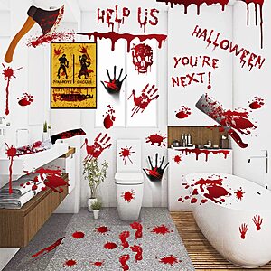 84Pcs Halloween Decorations Handprint Footprint Stickers Clings Decals for Window,Bathroom Floor,Restroom 8 Sh