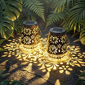 2-Pk Edenseelake Outdoor Solar Hanging Metal Flower Lanterns (Bronze)