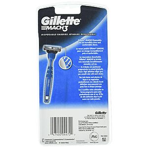 Gillette Mach3 Men’s Disposable Razors, 3 Count - Case of 12 $32.56