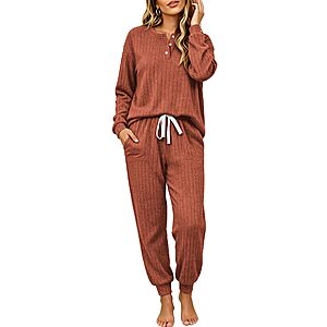 Ekouaer Womens Pajamas Set Knit Pjs Long Sleeve Lounge Set Soft Loungewear $11.99