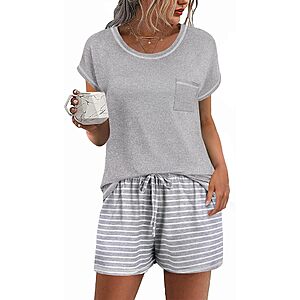 2-Pc Ekouaer Women's Short Sleeve Top & Shorts Pajama Set (Various)