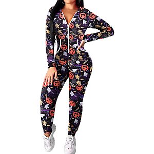 Ekouaer Halloween Onesie for Women Hooded Jumpsuit Sexy One Piece Pajamas $14.99