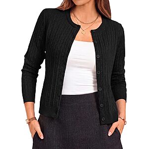Cable Knit Cardigan Sweater for Women Lightweight Black Cardigan $11.05