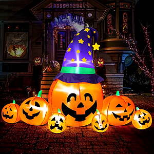 Yexmas 8.7ft Halloween Inflatables Pumpkins 7 Blow Up Decor with Witches Hat, Built-in LED Lights for Halloween Party, Yard, Garden, Lawn $39