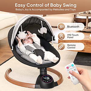 Babyeap Baby Swing for Infants, Bluetooth Control 5-point Harness Newborn Swing, 5 Sway Speed, 10 Lullabies, Gray $82.98