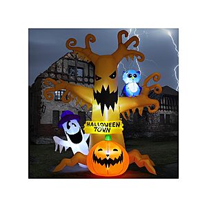 GOOSH 8 FT Halloween Inflatables Dead Tree Outdoor Decorations with Owl Ghosts and Pumpkins, Blow Up Yard Decorations with Built-in LED Lights
