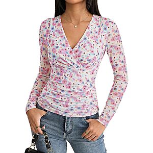 GRACE KARIN Womens Boho Mesh Tops Long Sleeve Dressy Blouse $7.42 at Beautyzones via Amazon
