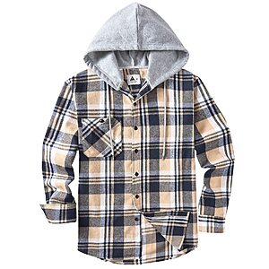ZITY Men's Casual Plaid Button Down Shirt w/ Flannel Hood (Navy/Beige/White) $10 